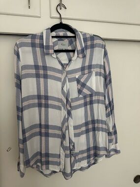 Rails Light Blue and White Plaid Button-Up Shirt